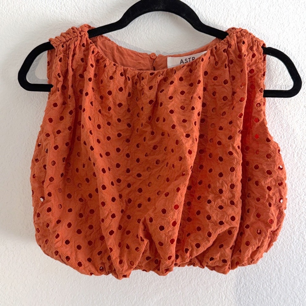 ASTR The Label Rust Orange Eyelet Lace‎ Bubble Crop Top Small